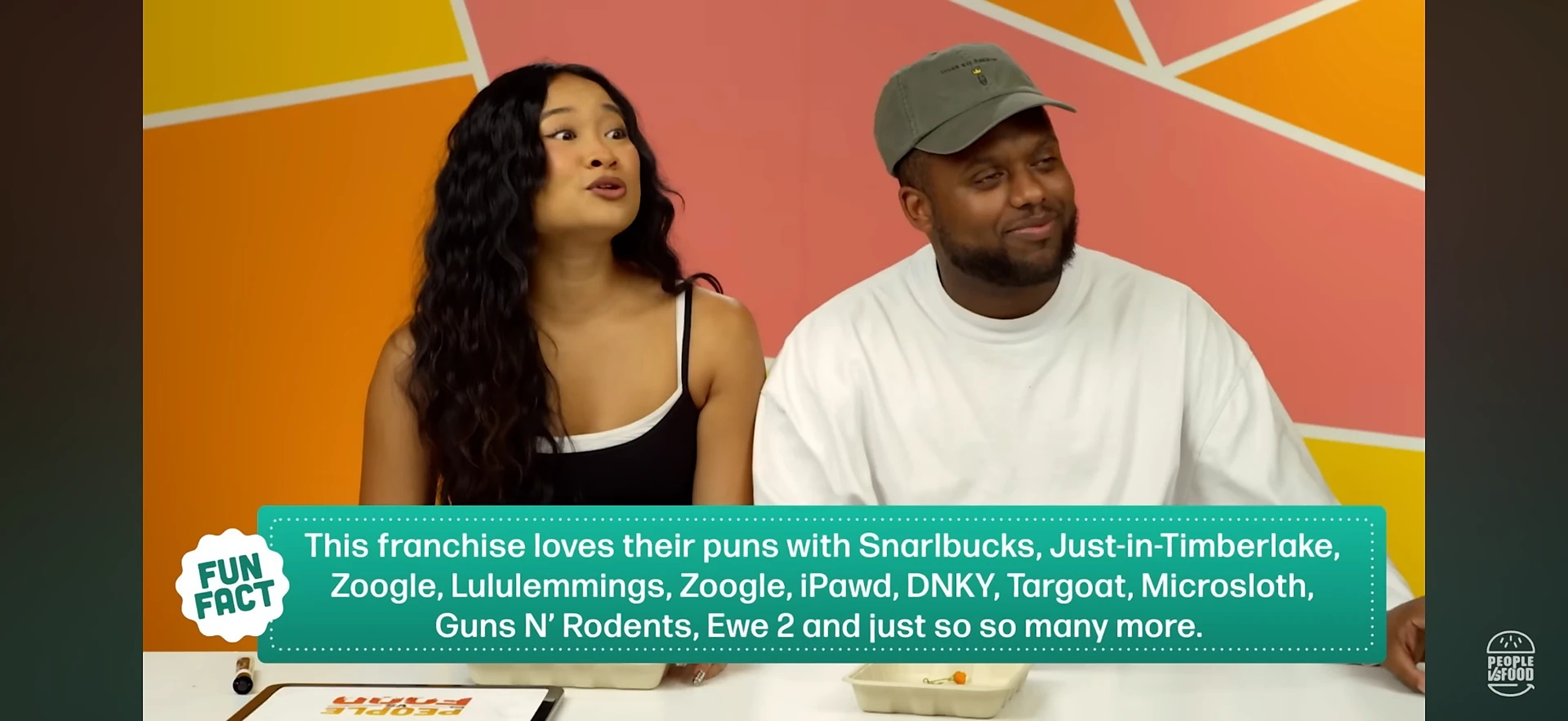 Kamryn Hernandez reacting mid-conversation with a co-host during a fun-fact segment